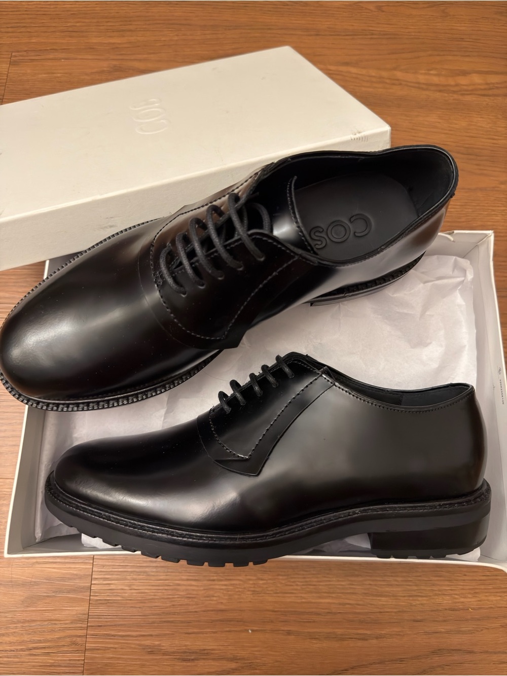 COS Black Leather Derby Shoes for Men